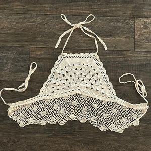 Urban Outfitters - White Crotchet Halter Top - Small